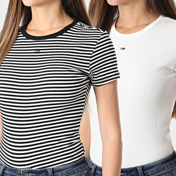 Tommy Jeans - Lot De 2 Tee Shirts Slim Femme Essential Rib 1430 Beige Clair Noir