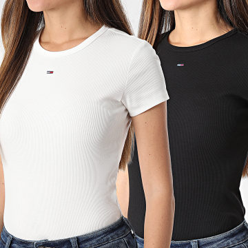 Tommy Jeans - Lot De 2 Tee Shirts Slim Femme Essential Rib 1430 Beige Clair Noir