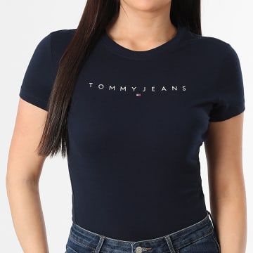 Tommy Jeans - Tee Shirt Femme Slim Linear 8398 Bleu Marine