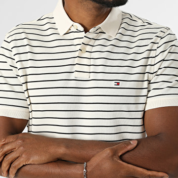 Tommy Hilfiger - Polo Manches Courtes A Rayures Regular Fit 1985 7770 Beige Clair Noir