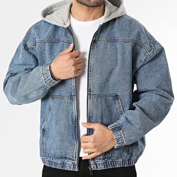 Classic Series - Casaco Jean Gola com Capuz Zippé Oversize John Azul Denim Cinza Mesclado