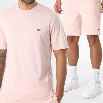 Lacoste - Ensemble Tee Shirt Et Short Jogging Classic Fit Logo Brodé Crocodile Rose