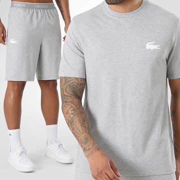 Lacoste - Ensemble Tee Shirt Et Short Jogging Big Logo Gris Chiné