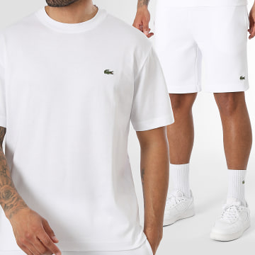 Lacoste - Ensemble Tee Shirt Et Short Jogging Classic Fit Logo Brodé Crocodile Blanc