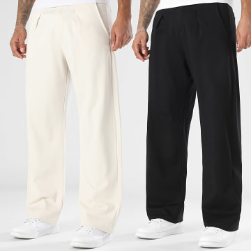 LBO - Pack de 2 Pantalones Vestir Anchos con Pliegues 2368 2324 Negro Beige Claro