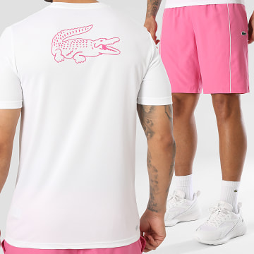 Lacoste - Ensemble Tee Shirt Et Short Jogging Logo Crocodile Blanc Rose