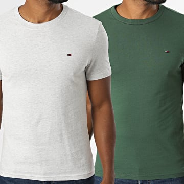 Tommy Jeans - Lot De 2 Tee Shirts Jersey 0687 Vert Foncé Gris Chiné