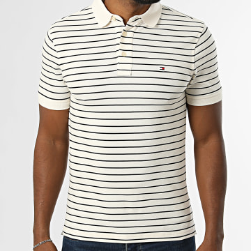 Tommy Hilfiger - Polo Manches Courtes A Rayures Slim 1985 7771 Beige Clair Noir
