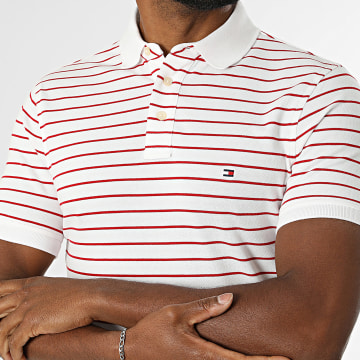 Tommy Hilfiger - Polo Manches Courtes A Rayures Slim 1985 7771 Blanc Rouge
