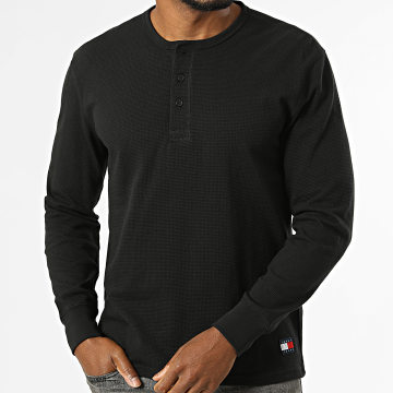 Tommy Jeans - Tee Shirt Manches Longues Regular Fit Waffle Henley 2525 Noir
