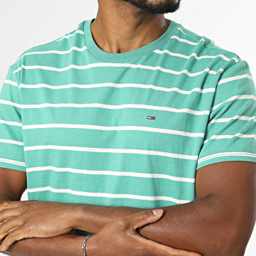 Tommy Jeans - Tee Shirt A Rayures Regular Fit 2544 Vert Blanc