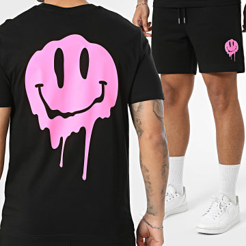 Luxury Lovers - Co-ord Set T-Shirt En Casual Short Dripping Smiles Zwart Fluoroze
