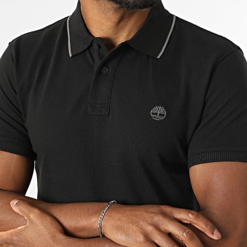 Timberland - Polo de Manga Corta Slim Cuello Estampado A6BV8 Negro