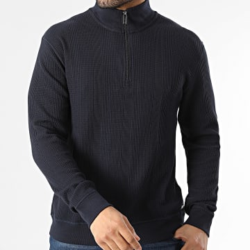 BOSS - Camisola com Capuz Gola Alta com Zip Estrutura 50545597 Azul Marinho