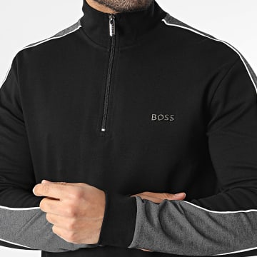 BOSS - Camisola com gola alta e fecho éclair a bandas 50554780 Preto