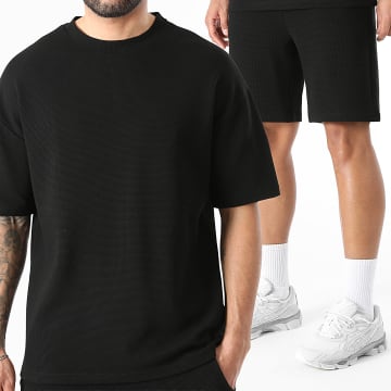 LBO - Ensemble Tee Shirt Large Et Short Jogging Waffle 4144 Noir