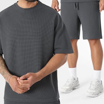 LBO - Ensemble Tee Shirt Large Et Short Jogging 4147 Waffle Gris Anthracite