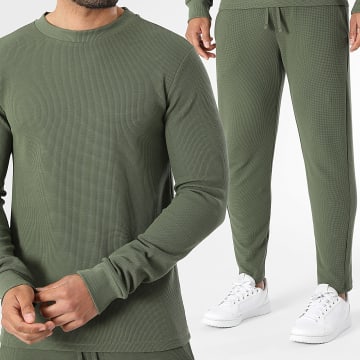 LBO - Conjunto Camisola com Capuz Gola Redonda E Calça de fato de treino Waffle 4157 Verde Caqui