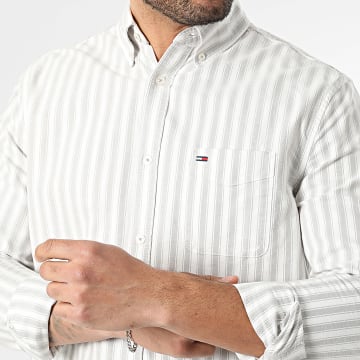 Tommy Jeans - Camisa Manga Comprida Listrada Regular Fit Stripe Oxford 2790 Branco Cinza