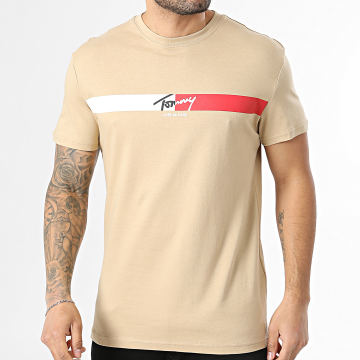 Tommy Jeans - Tee Shirt Regular Fit Signature Stripe 2539 Camel Clair