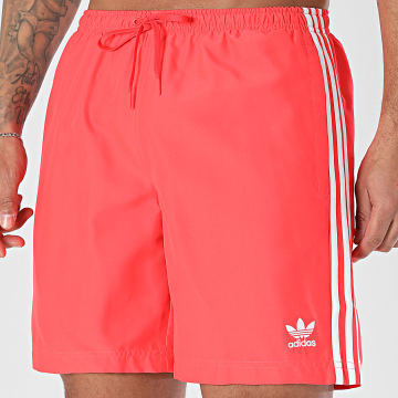 Adidas Originals - Short De Bain A Bandes Adic JX2690 Rouge Blanc