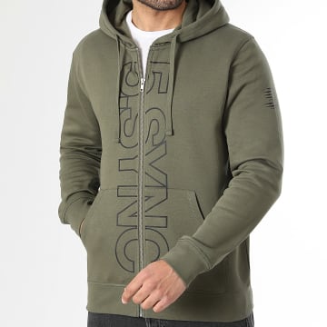 Luxury Lovers - Sweat Zippé Capuche Outline 5Sync Logo Vert Kaki Noir