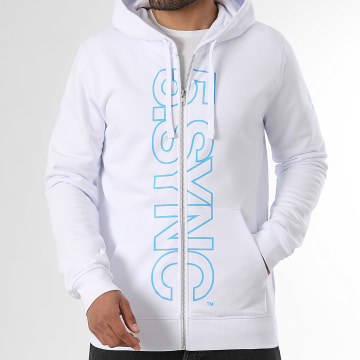 Luxury Lovers - Sweat Zippé Capuche Outline 5Sync Logo Blanc Bleu