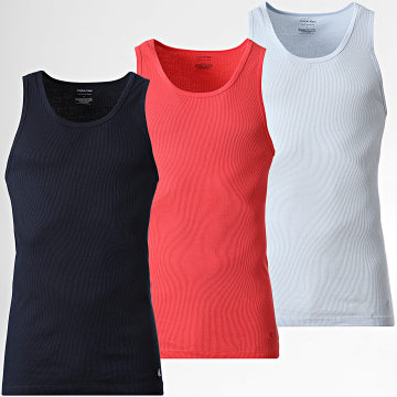 Calvin Klein - Pack de 3 T-Shirts Rib NB4036 Azul Marinho Azul Claro Vermelho