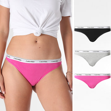 Calvin Klein - Pack of 3 Women's Strings QD5209E Black Grey Heathered Pink Fuchsia