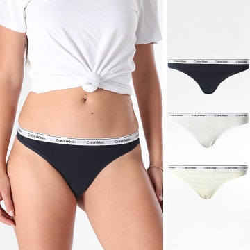 Calvin Klein - Pack of 3 Women's Thongs QD5209E Light Grey Marl Yellow Navy