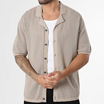 Jack And Jones - Chemise Manches Courtes Ajourée Jerry Taupe