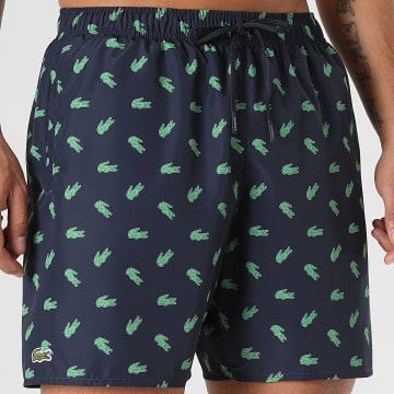 Lacoste - Short De Bain Logo Brodé Crocodile Bleu Marine Vert