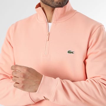 Lacoste - Sweat Col Montant Zippé Classic Fit Logo Brodé Crocodile Rose