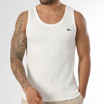 Lacoste - Canotta Costine Slim Fit Logo Ricamato Coccodrillo Beige Chiaro