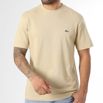 Lacoste - Camiseta Lino Logo Bordado Cocodrilo Classic Fit Beige