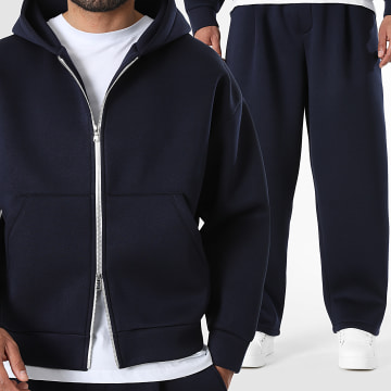 LBO - Tracksuit Zipped Hoodie And Trouser Jogger With Pleats Neoprene Effect 2557 Navy Blue