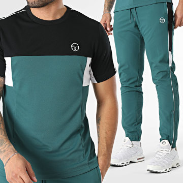 Sergio Tacchini - Conjunto T-Shirt e Calça de fato de treino Caspio 41430 41433 Verde Escuro Preto Branco