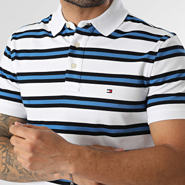 Tommy Hilfiger - Polo Manches Courtes A Rayures Slim 1985 7771 Blanc Bleu Noir