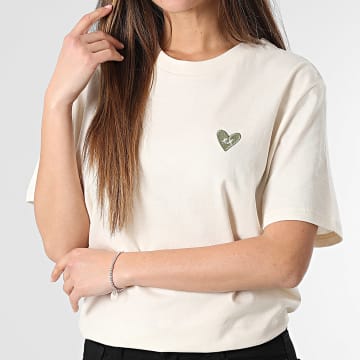 Luxury Lovers - Camiseta oversize mujer Khaki Heart Embroidery beige
