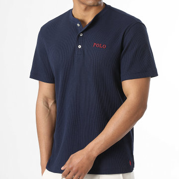 Polo Ralph Lauren - Polo Manches Courtes Waffle Logo Bleu Marine