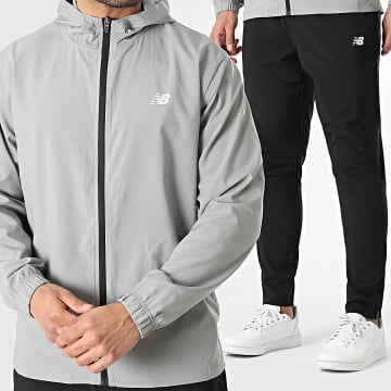 New Balance - Conjunto Casaco Cortavento Capuz Com Fecho E Calça De Fato De Treino MJ51900 MP51904 Cinza Preto