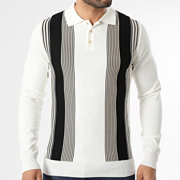 Frilivin - Polo Manga Longa Listrado 656 Bege Claro Preto