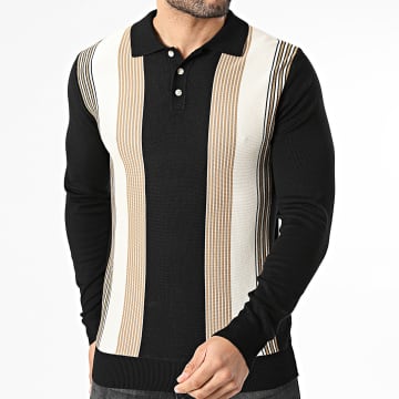 Frilivin - Polo Manga Longa Listrado 656 Preto Bege Claro Castanho