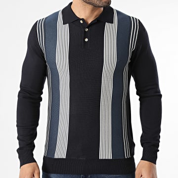 Frilivin - Polo Manga Longa Listrado 656 Azul Marinho Bege Claro