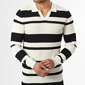 Frilivin - Jersey Cuello en V 657 Beige Claro Negro