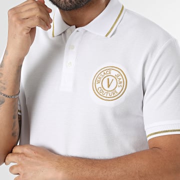 Versace Jeans Couture - Polo Manches Courtes Slim Emblem Embroidery 80GAGT03-CJ01T Blanc Doré
