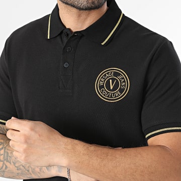 Versace Jeans Couture - Polo Manches Courtes Slim Emblem Embroidery 80GAGT03-CJ01T Noir Doré
