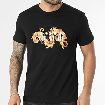 Versace Jeans Couture - Tee Shirt Slim Fit Baroque Wave 80GAHE02-CJ00E Noir Jaune