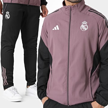 Adidas Sportswear - Ensemble De Survêtement A Bandes Real Madrid Pre JZ8991 JZ8993 Violet Foncé Noir