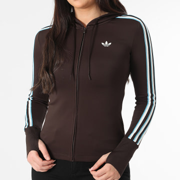 Adidas Originals - Sweat Zippé Capuche A Bandes Femme KW4550 Marron